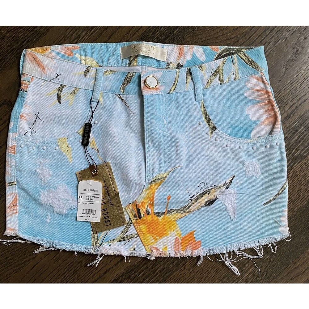LANCA PERFUME Skirt SZ 8 A1A Mini Low Comfort Cold Washed Denim Made in Brazil